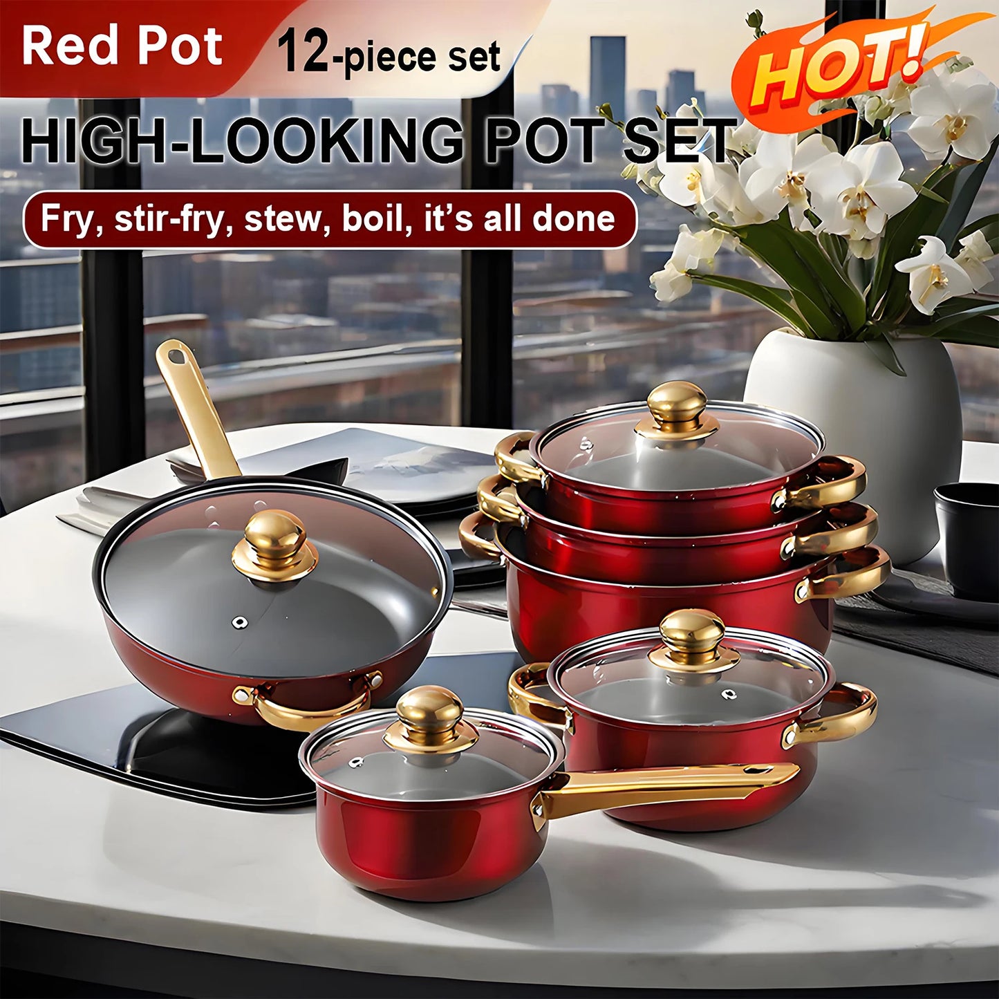 12-Piece ,Stainless Steel, Non-Stick, Kitchen Cookware