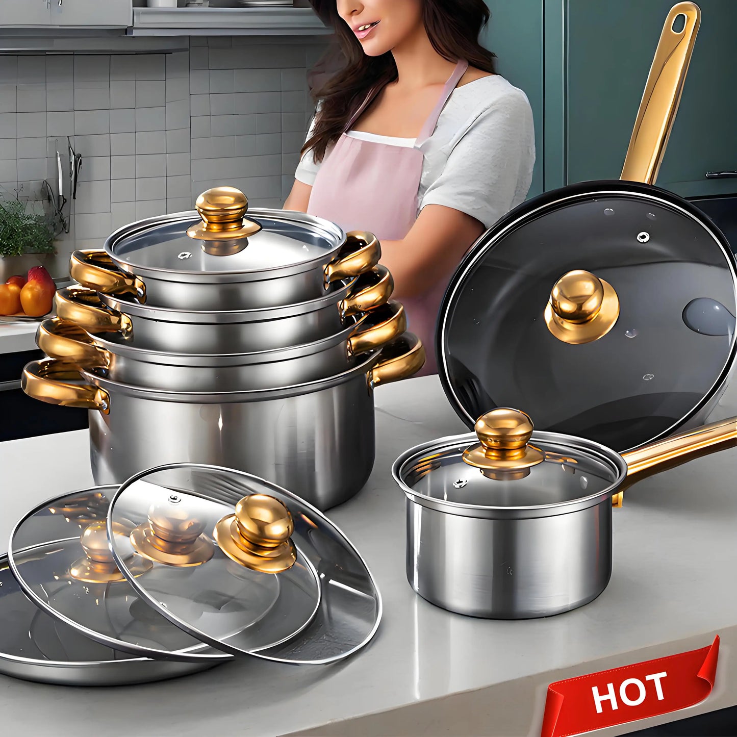 12-Piece ,Stainless Steel, Non-Stick, Kitchen Cookware