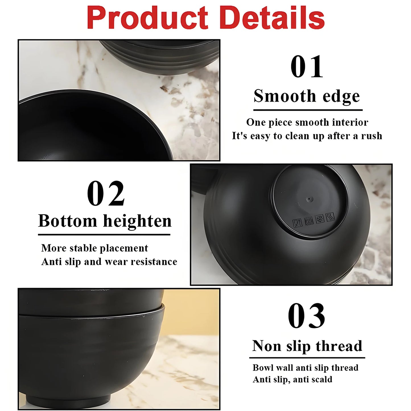 Black Bowls, Dishes, Plates, and Cups Made from Wheat Straw Plastic and PP, American-Style 30-Piece Dinnerware Set for 6 People
