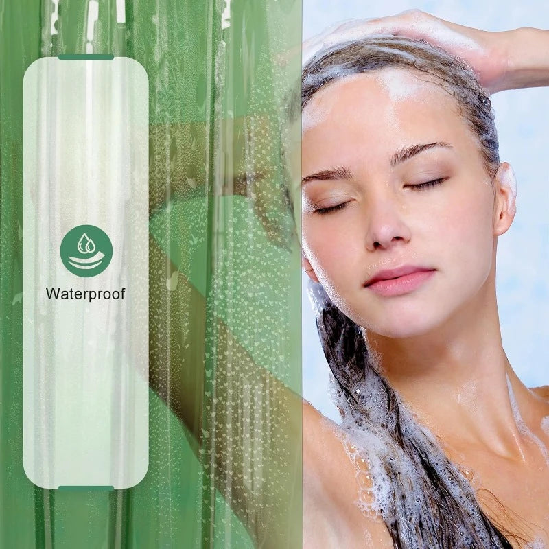 Clear Green Shower Curtain and Liner 2-in-1