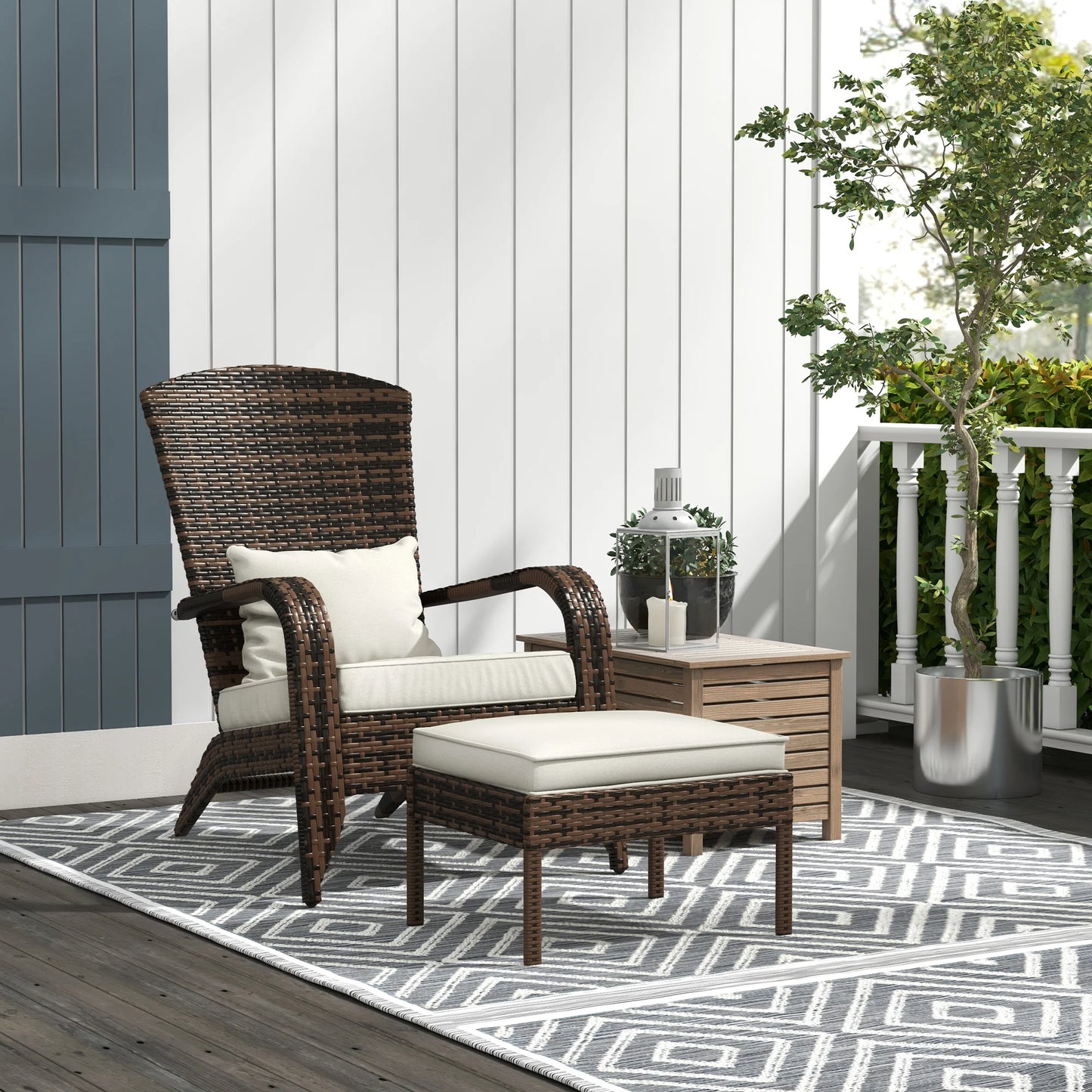 Wicker Adirondack Chair W/ Ottoman