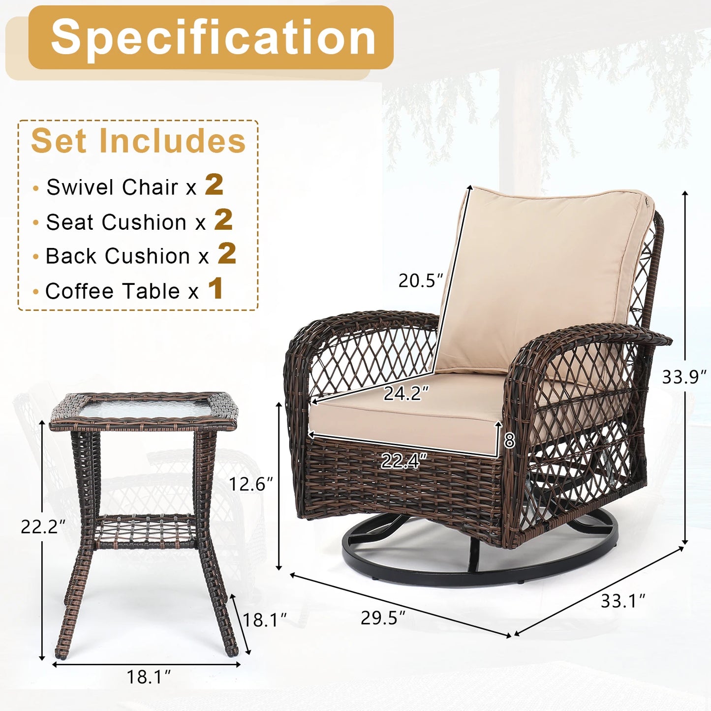 3 Piece Patio Furniture Set