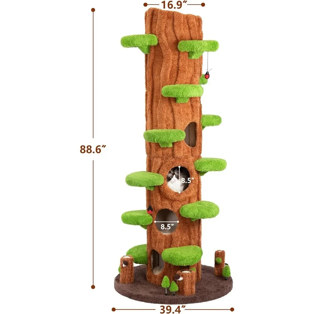 Super Large Cat Tree For Indoor Cats, All-in-One Tall Cats Tower With Scratching Post, Luxury Multi-Level Solid Wood Cat Condo F