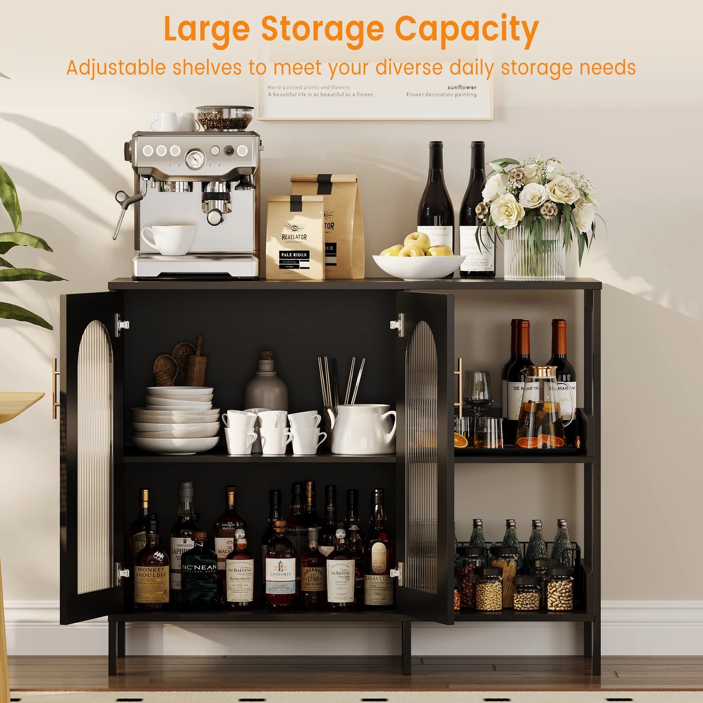Modern Sideboard Buffet Cabinet with Glass Doors