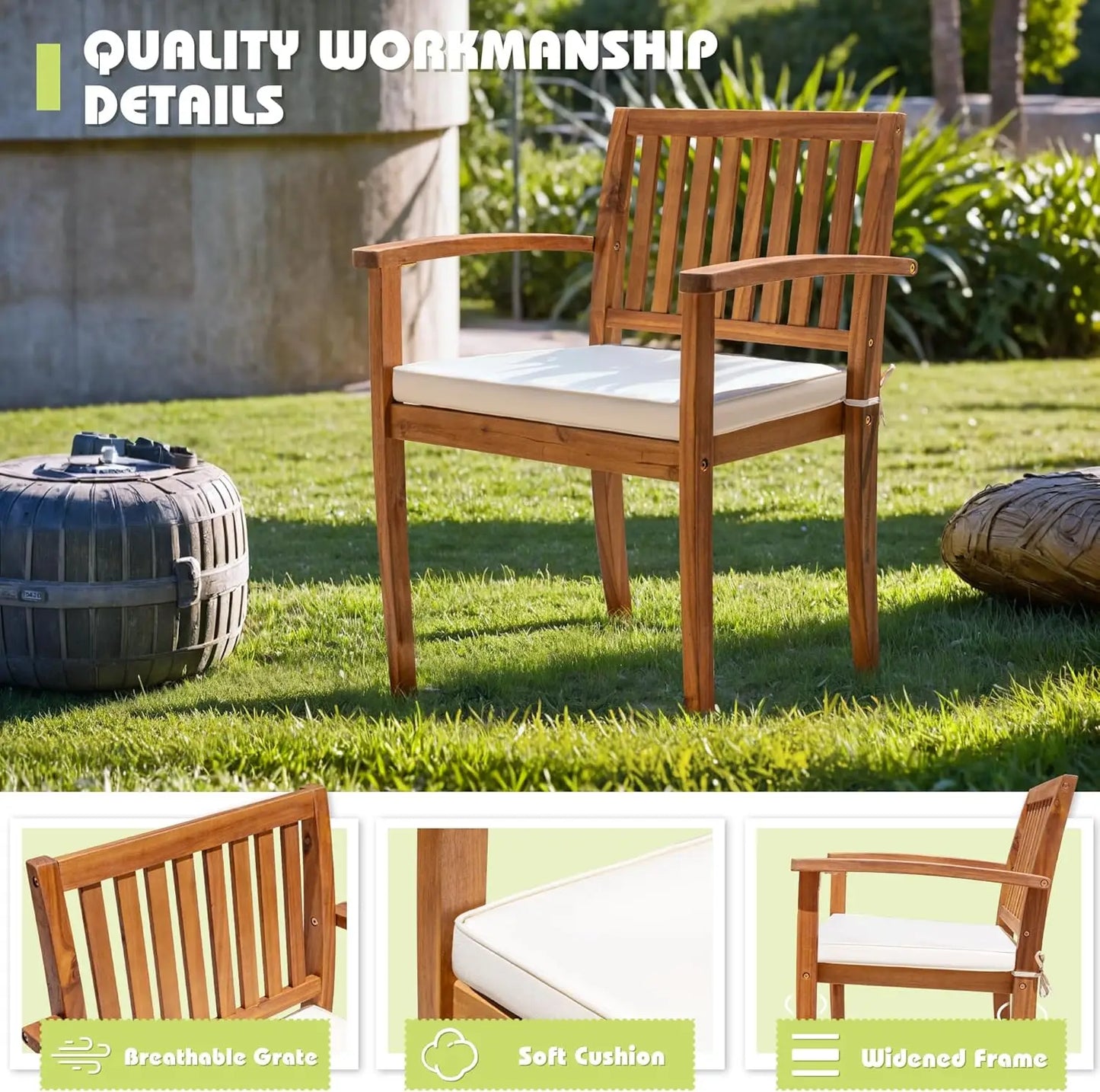 5 Piece Acacia Wood Patio Table and Chairs