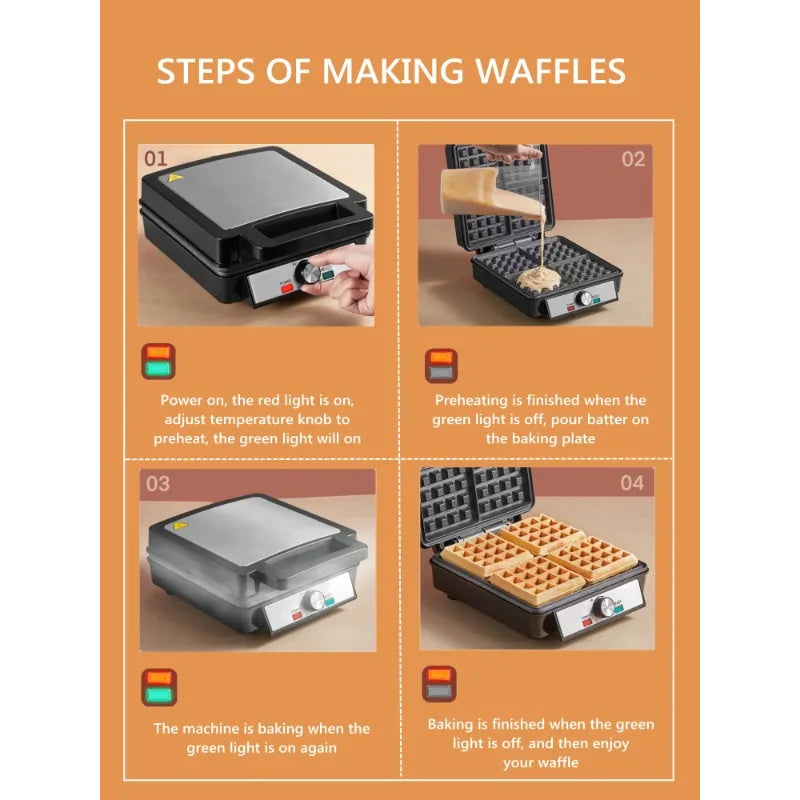 4-Waffle Electric Belgian Waffle Maker