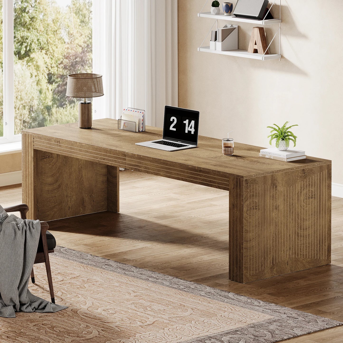 Tribesigns 79-Inch Extra Long Desk, Two Person Double Desk for Home Office, Wooden Long Computer Desk Writing Table for Office