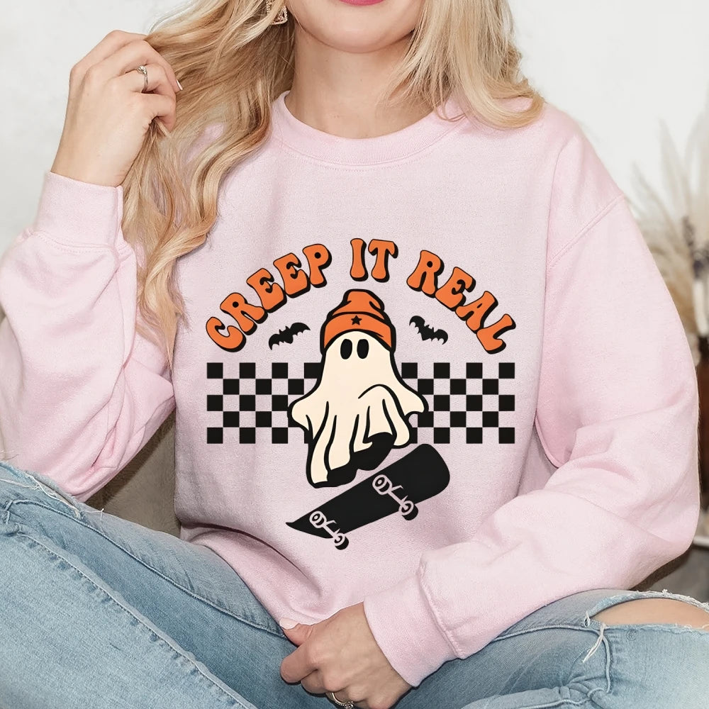 Halloween Creep It Real Sweatshirts Ghost Skateboarding