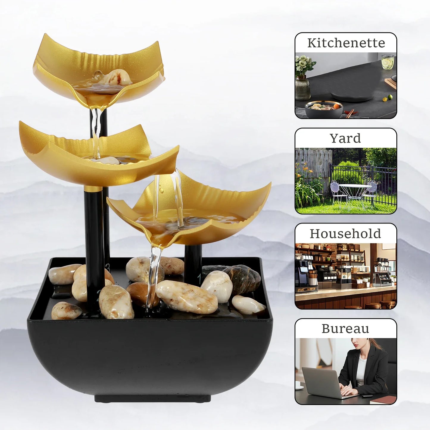 Tabletop Fountain Small Waterfall Fountain Desktop Decor With Light And Pebble USB Powered Sound Relaxation Fountain Ornament