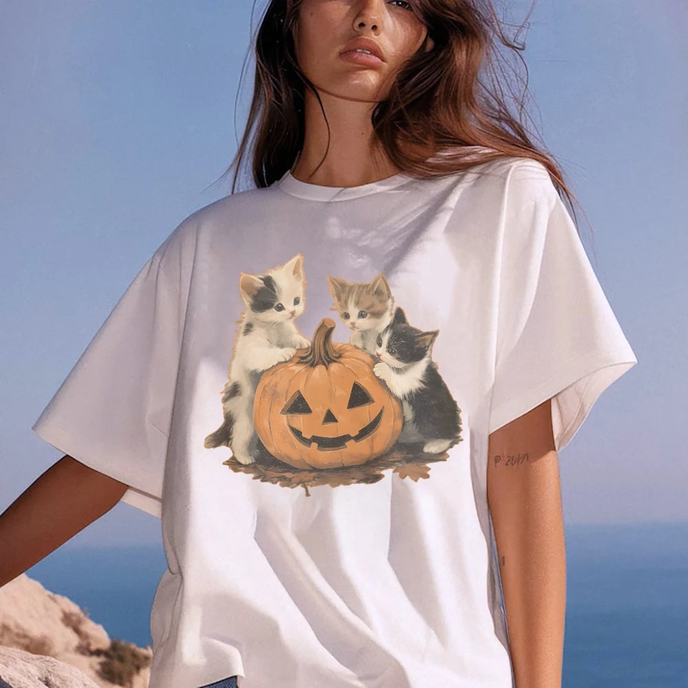 Kitty Halloween Pumpkin Cute Animal Tee