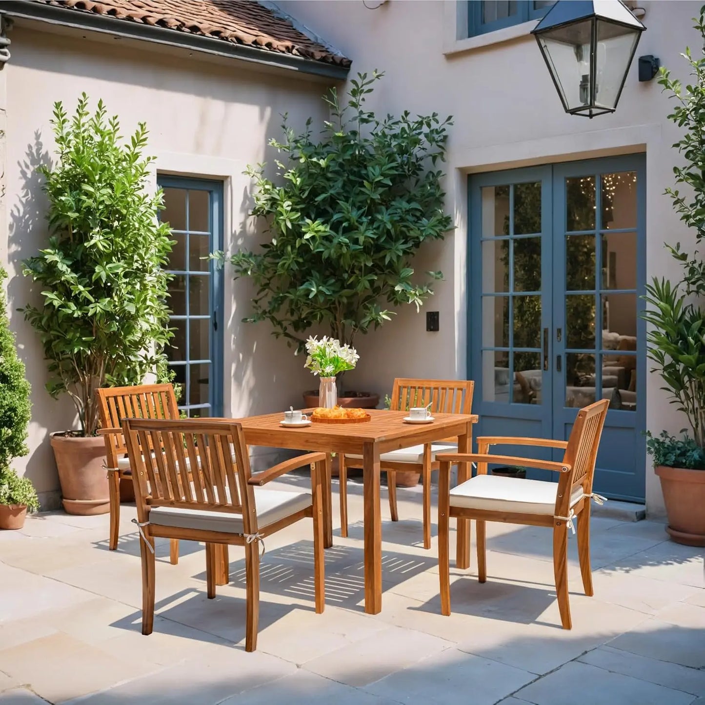 5 Piece Acacia Wood Patio Table and Chairs