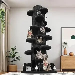 Super Large Cat Tree For Indoor Cats, All-in-One Tall Cats Tower With Scratching Post, Luxury Multi-Level Solid Wood Cat Condo F