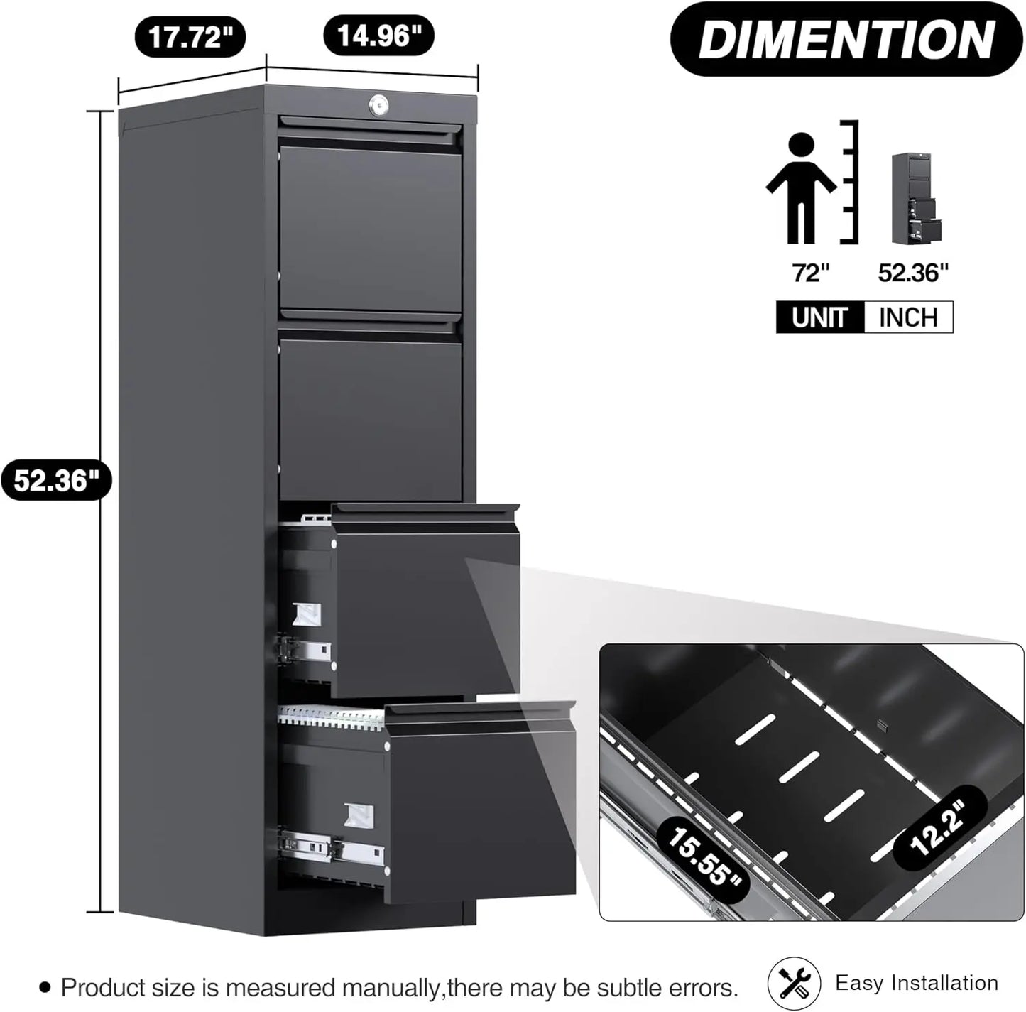 4 Drawer Filing Cabinet, Metal Vertical Cabinet