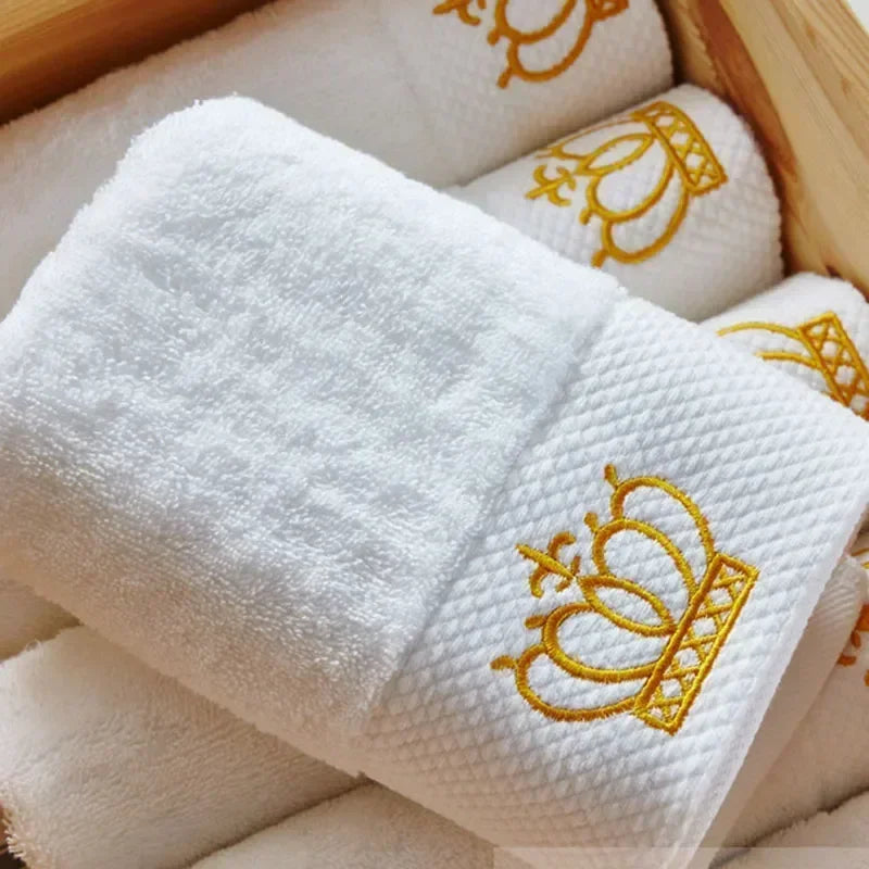 Embroidered Crown White Bath Towels