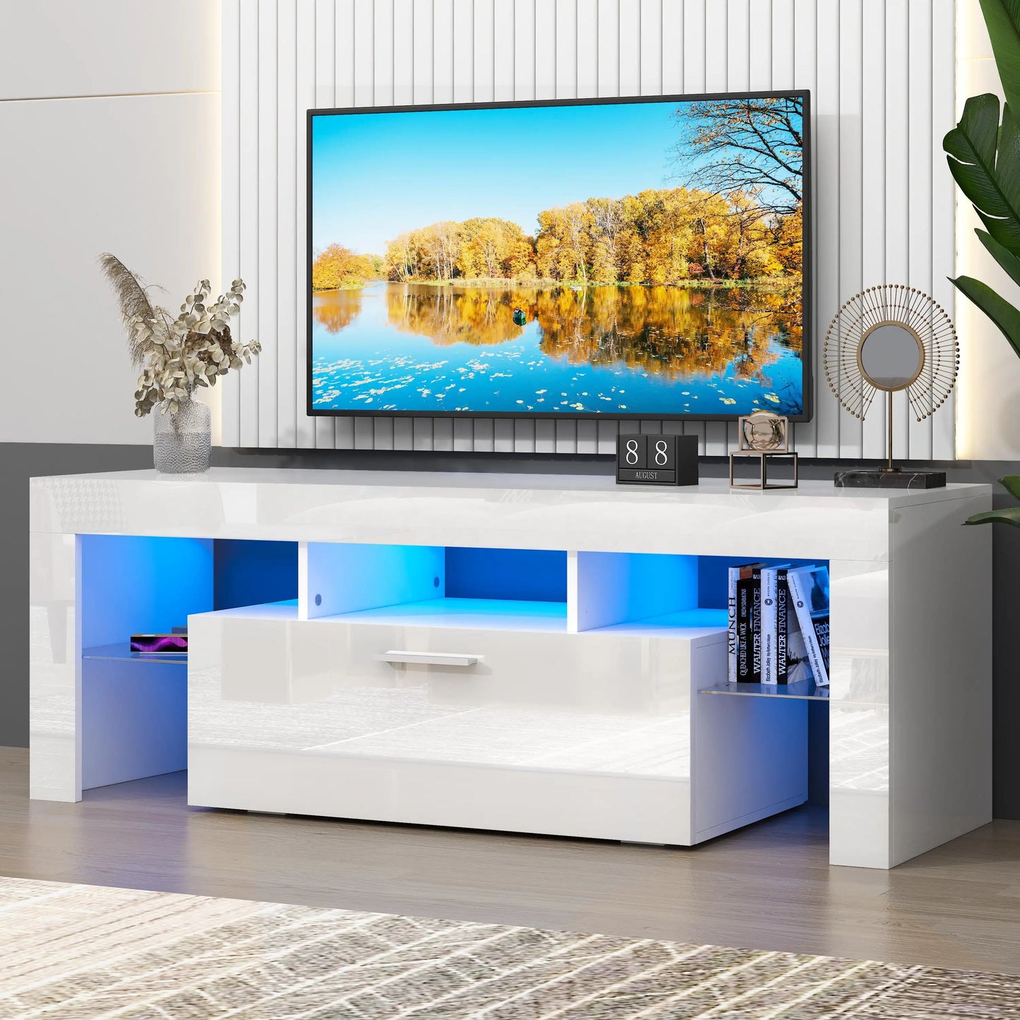 TV Stand for TV up to 70", Living Room Entertainment Center with RGB LED Lights and Storage Shelves Furniture