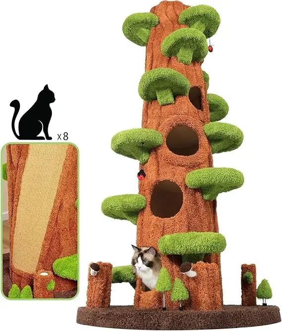 Super Large Cat Tree For Indoor Cats, All-in-One Tall Cats Tower With Scratching Post, Luxury Multi-Level Solid Wood Cat Condo F
