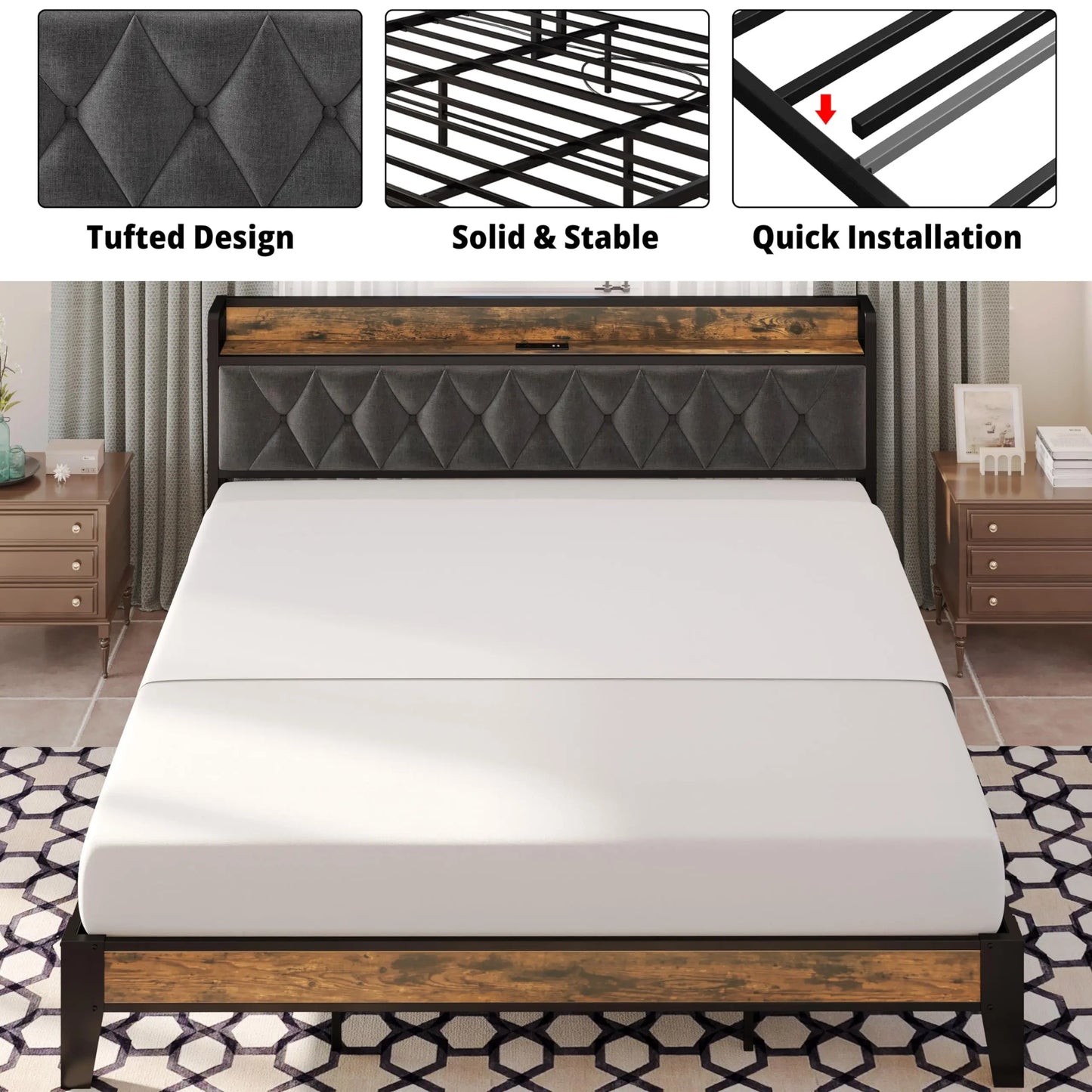 King Bed Frames, Storage Headboard