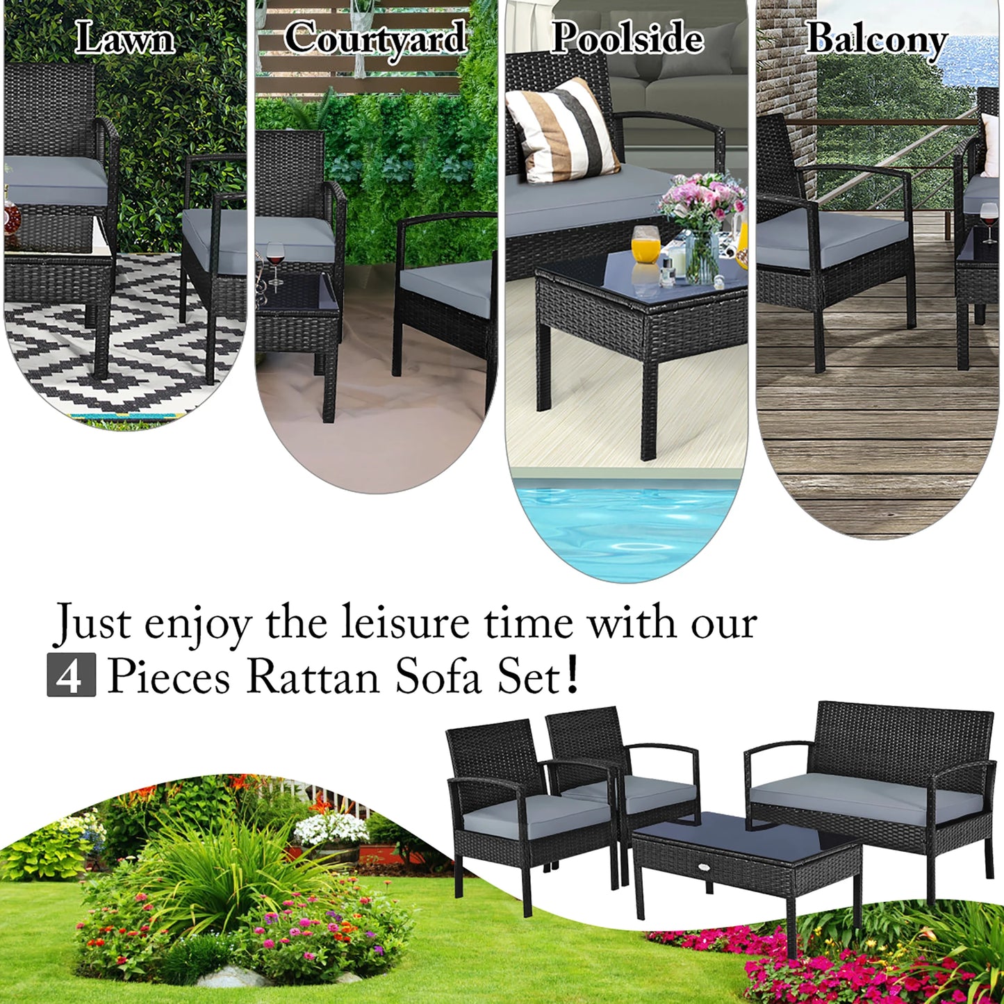 4pcs Outdoor Patio Rattan Wicker Set