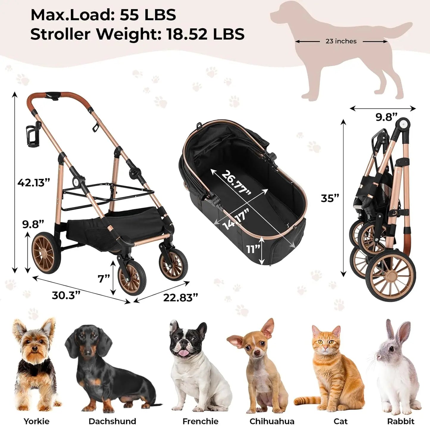 360° High Wheels Transport Foldable Pet Stroller