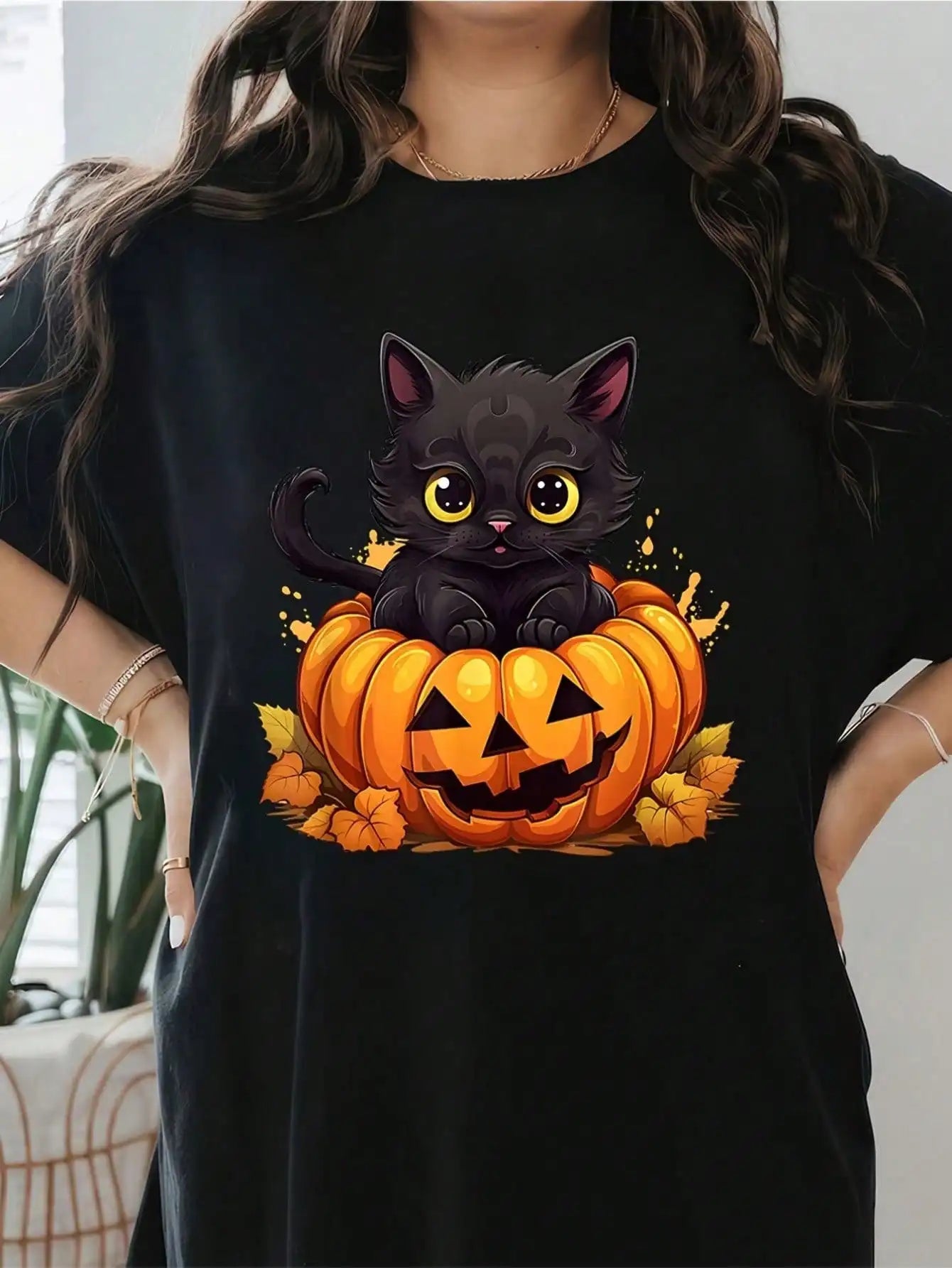 Halloween Black Cat Pumpkin Women's T-Shirt