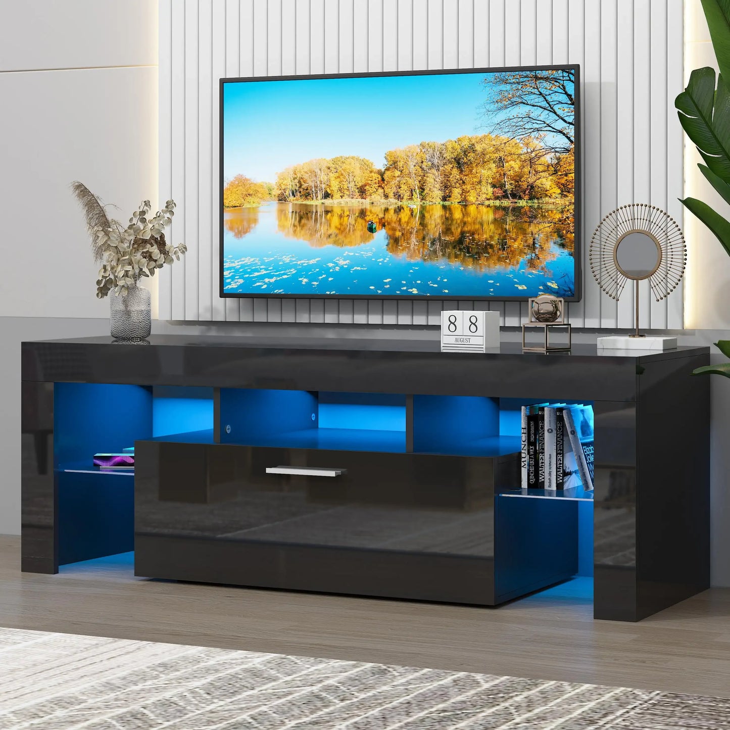 TV Stand for TV up to 70", Living Room Entertainment Center with RGB LED Lights and Storage Shelves Furniture