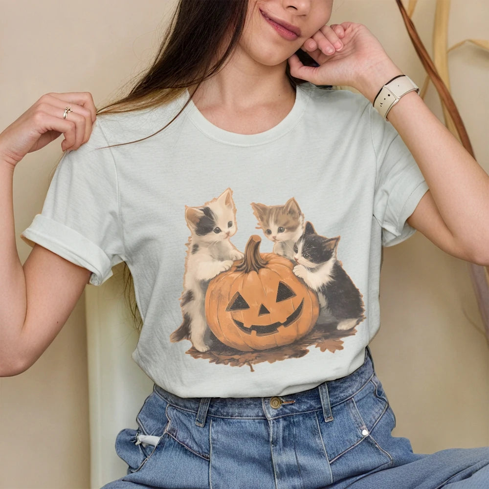 Kitty Halloween Pumpkin Cute Animal Tee