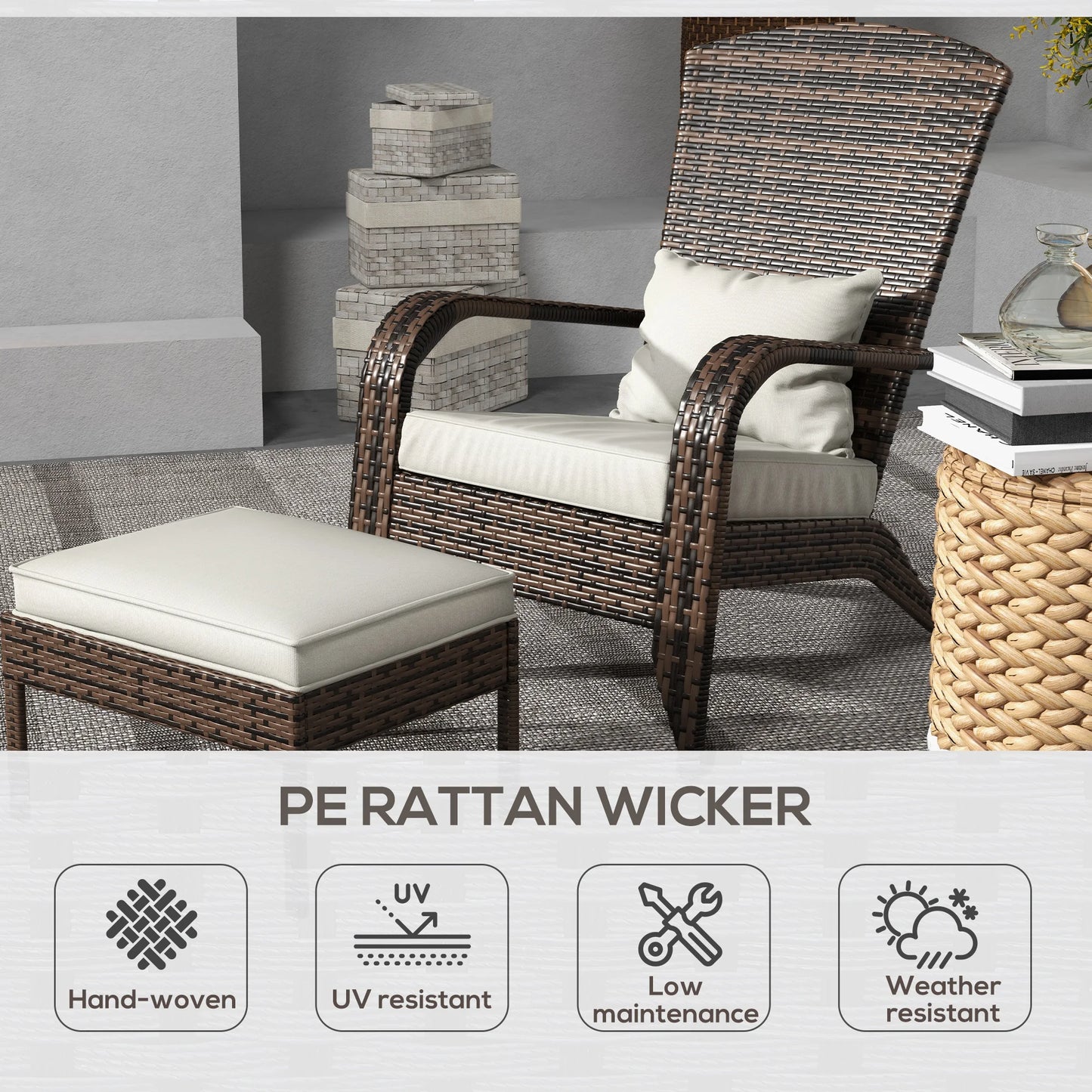 Wicker Adirondack Chair W/ Ottoman