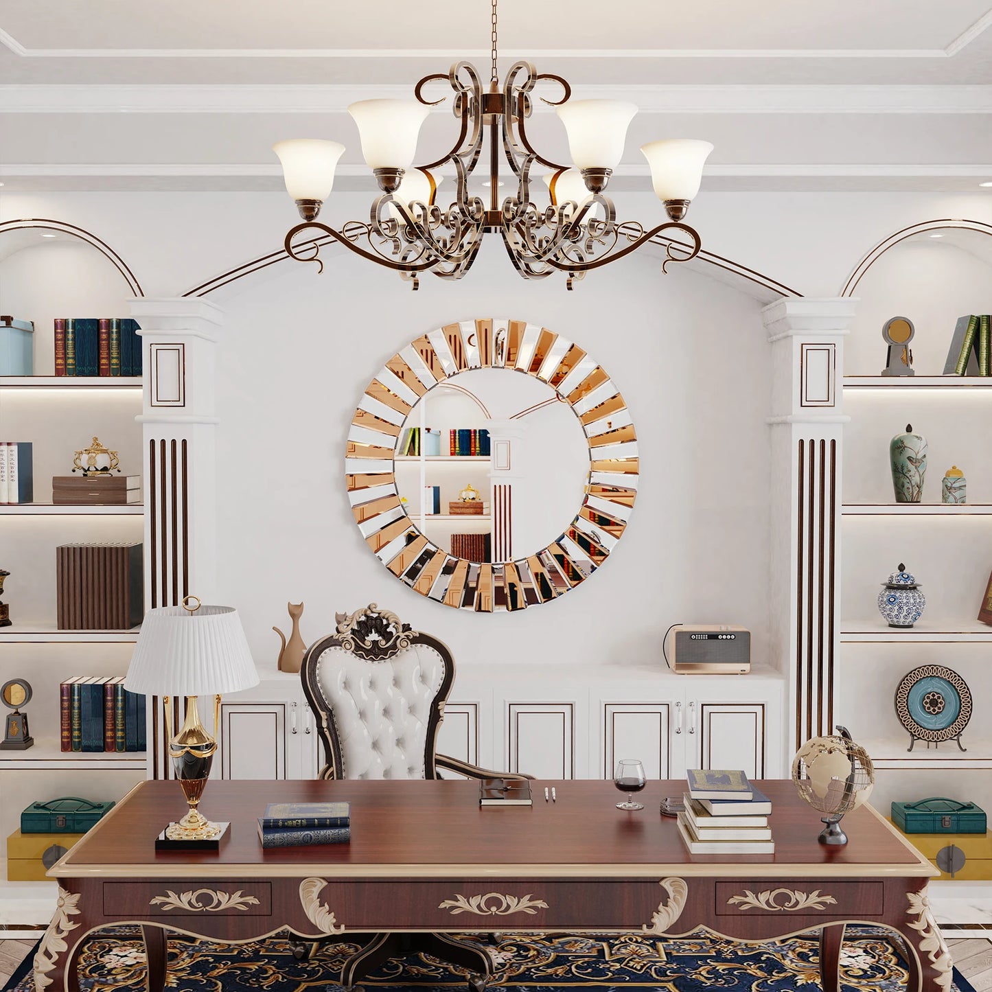 Round Sunburst Wall Mirror Beveled Edge
