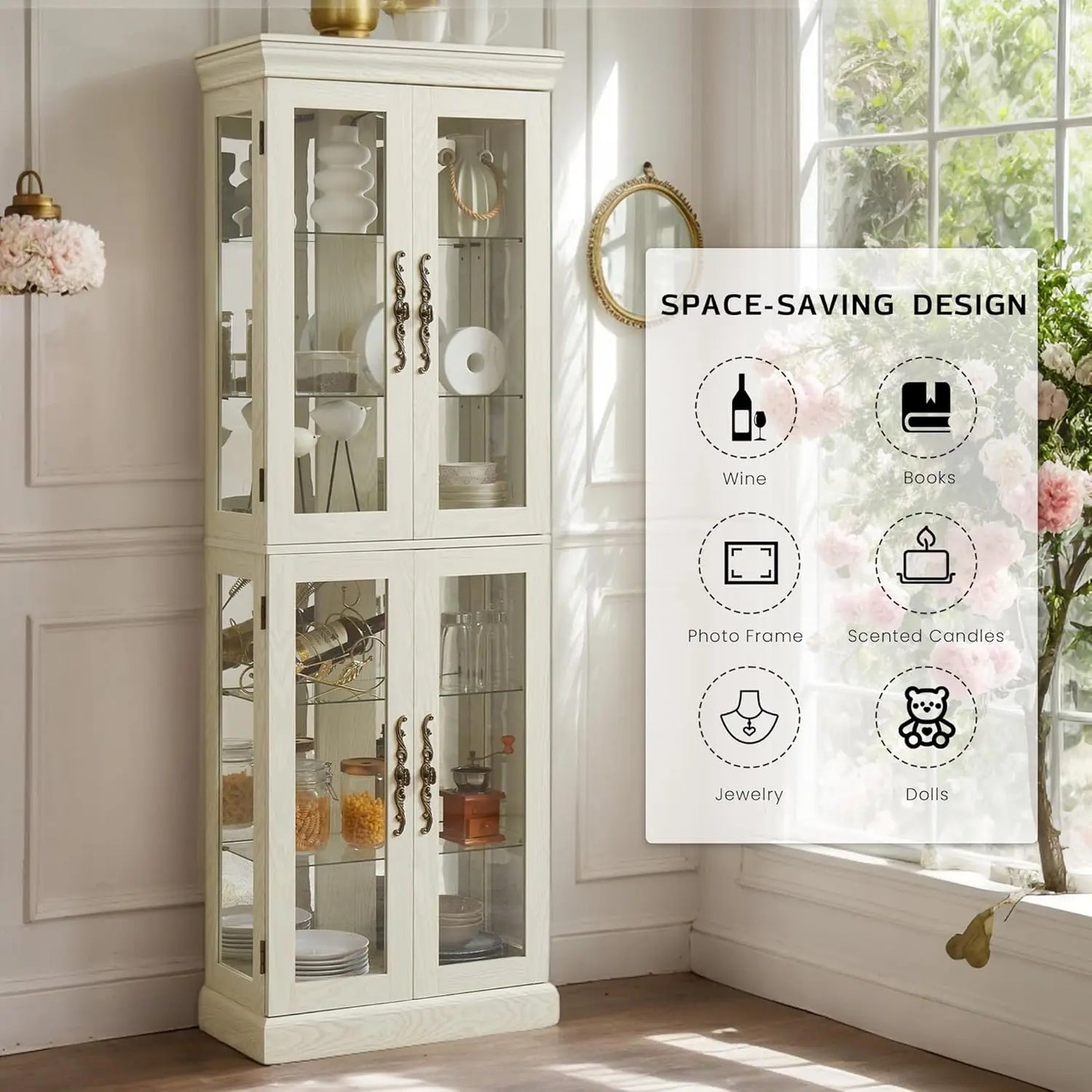 Curio Cabinet 71" Lighted Glass Display Case