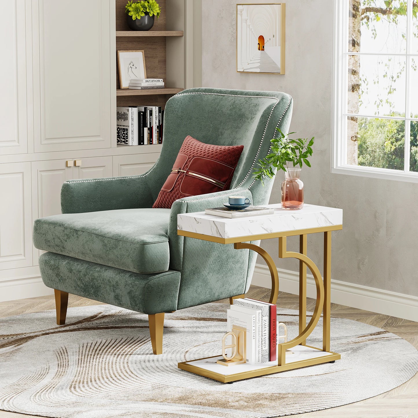 Narrow White Gold Side Table