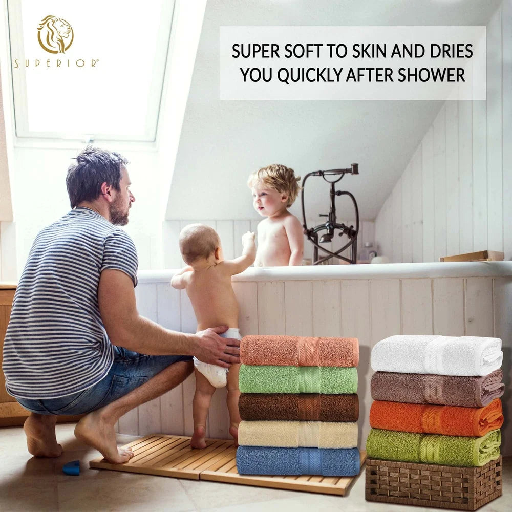 6 Pack Cotton Hand Towels Luxury Super Soft Highly Absorbent Bathroom Kitchen Dobby Border Heavyweight Terry Loop Looping Design