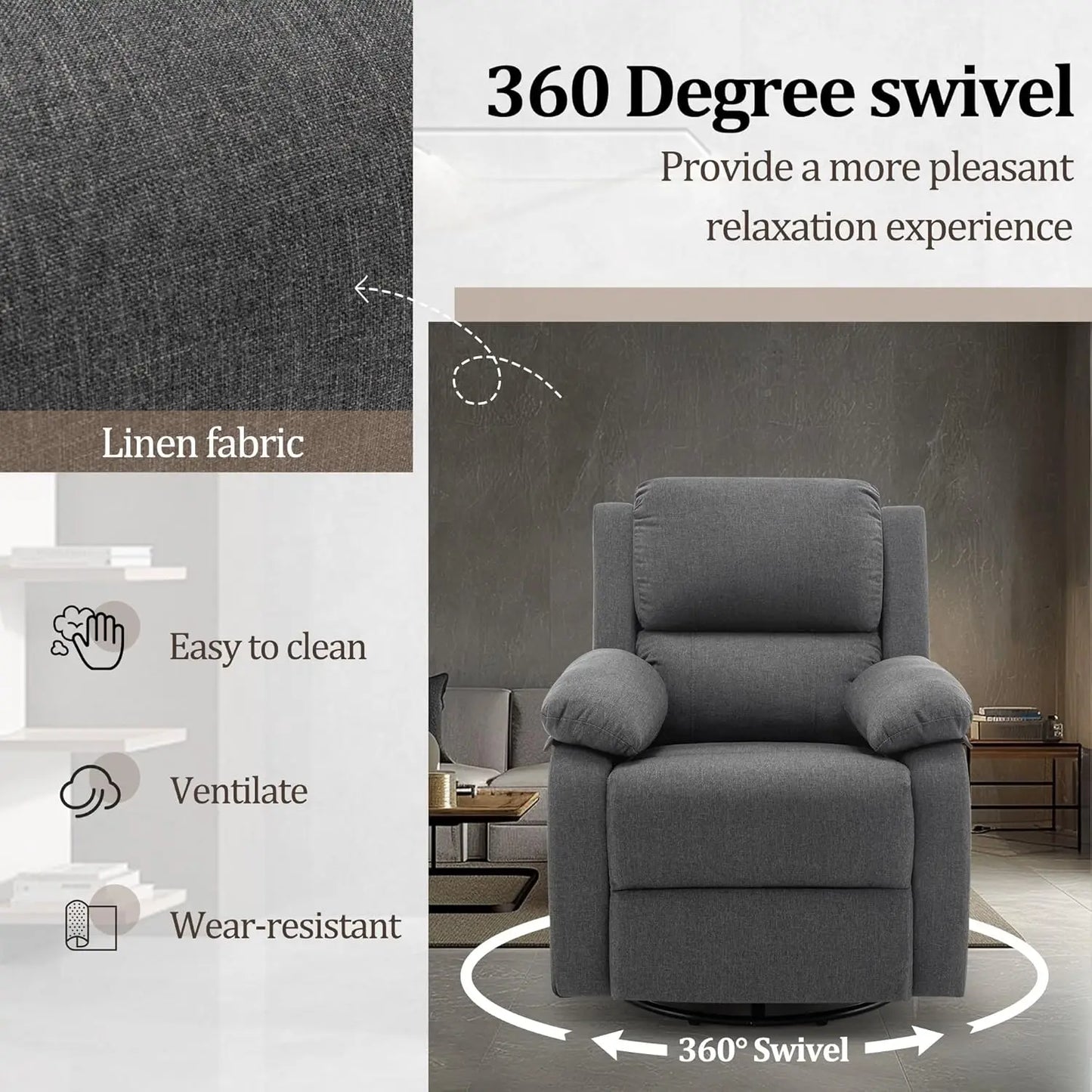 Recliner Chair, Swivel Rocker for Adults