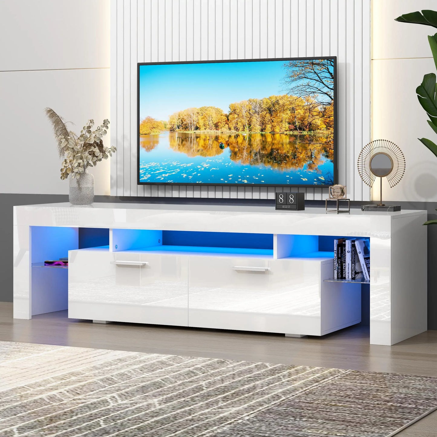 TV Stand for TV up to 70", Living Room Entertainment Center with RGB LED Lights and Storage Shelves Furniture