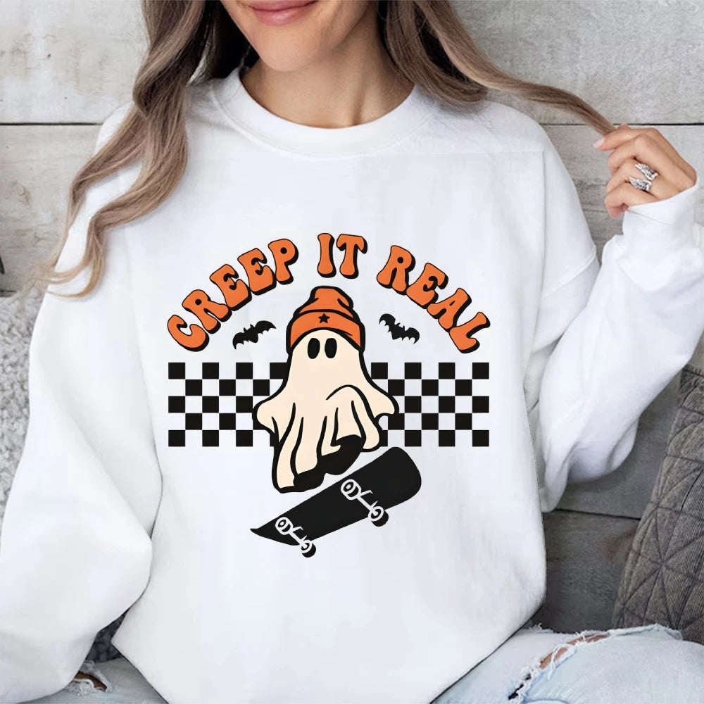 Halloween Creep It Real Sweatshirts Ghost Skateboarding
