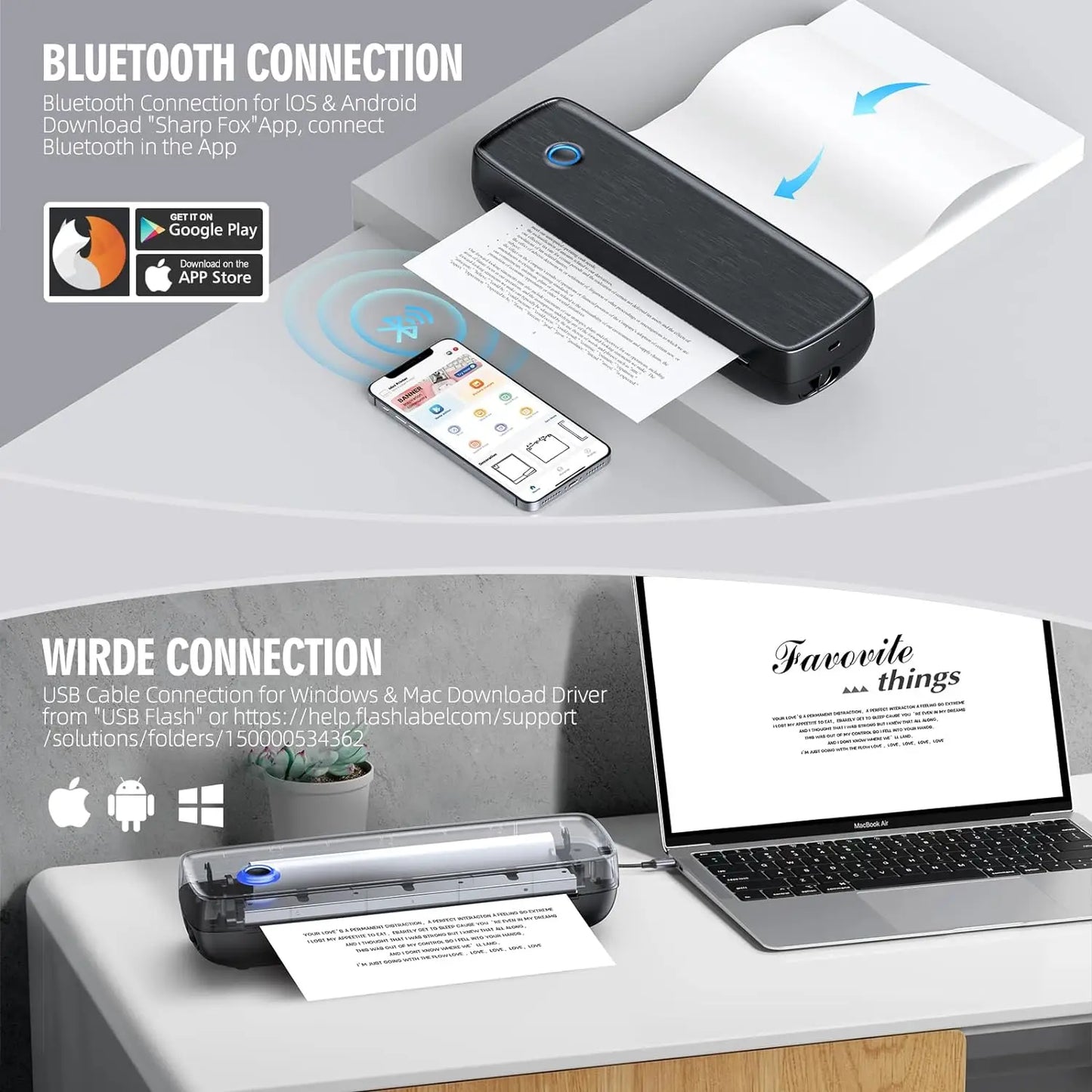 Portable Wireless Bluetooth Thermal Inkless Printer