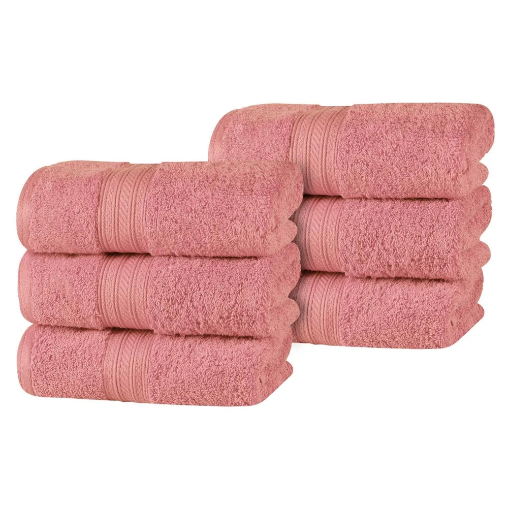 6 Pack Cotton Hand Towels Luxury Super Soft Highly Absorbent Bathroom Kitchen Dobby Border Heavyweight Terry Loop Looping Design