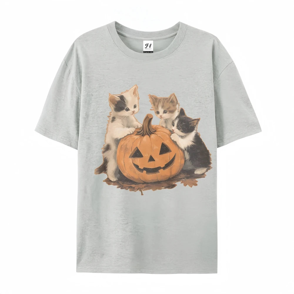 Kitty Halloween Pumpkin Cute Animal Tee