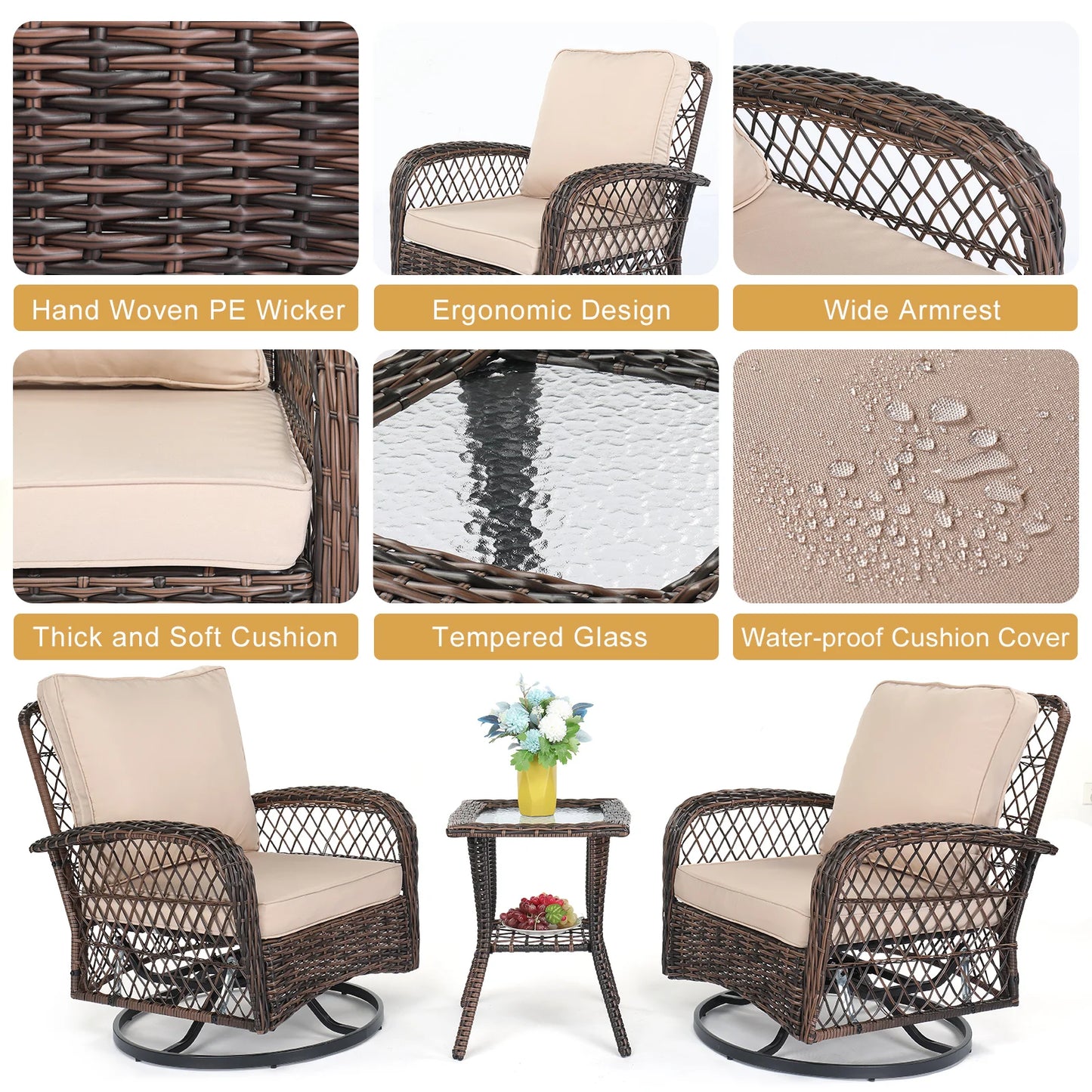 3 Piece Patio Furniture Set