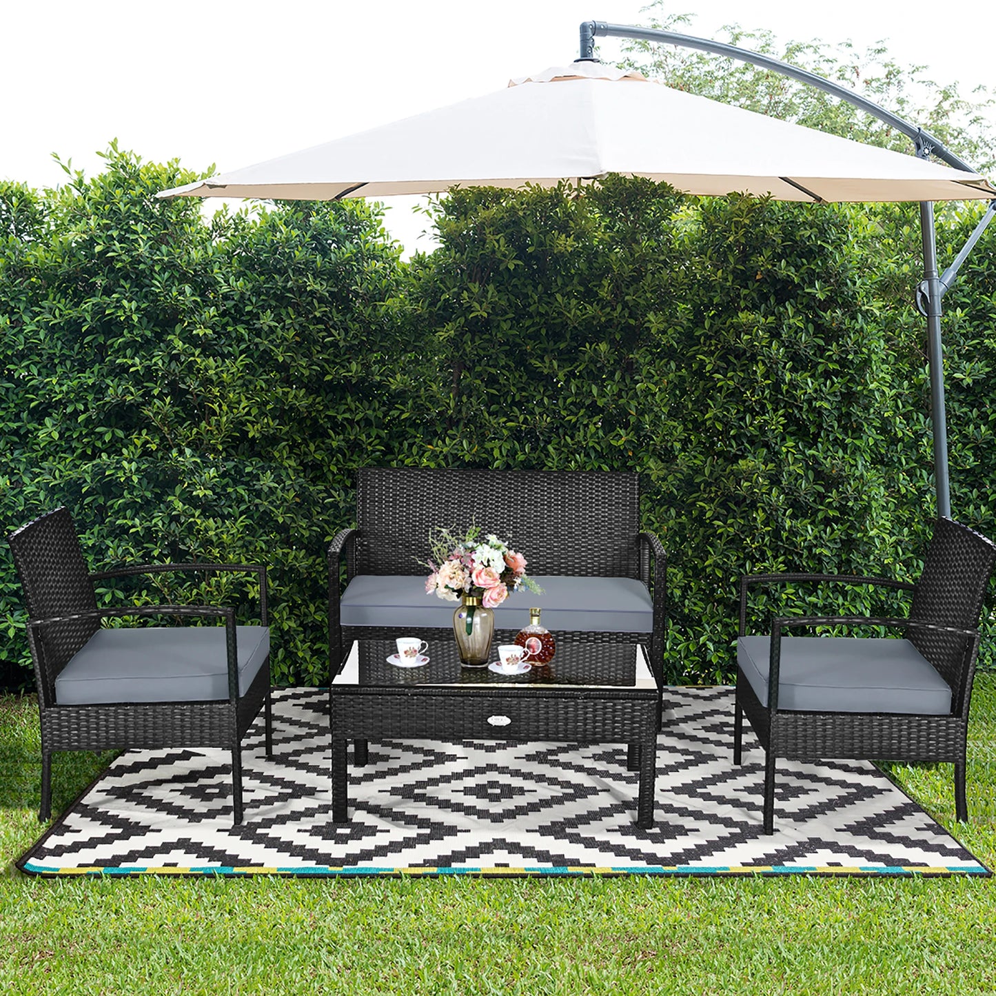 4pcs Outdoor Patio Rattan Wicker Set