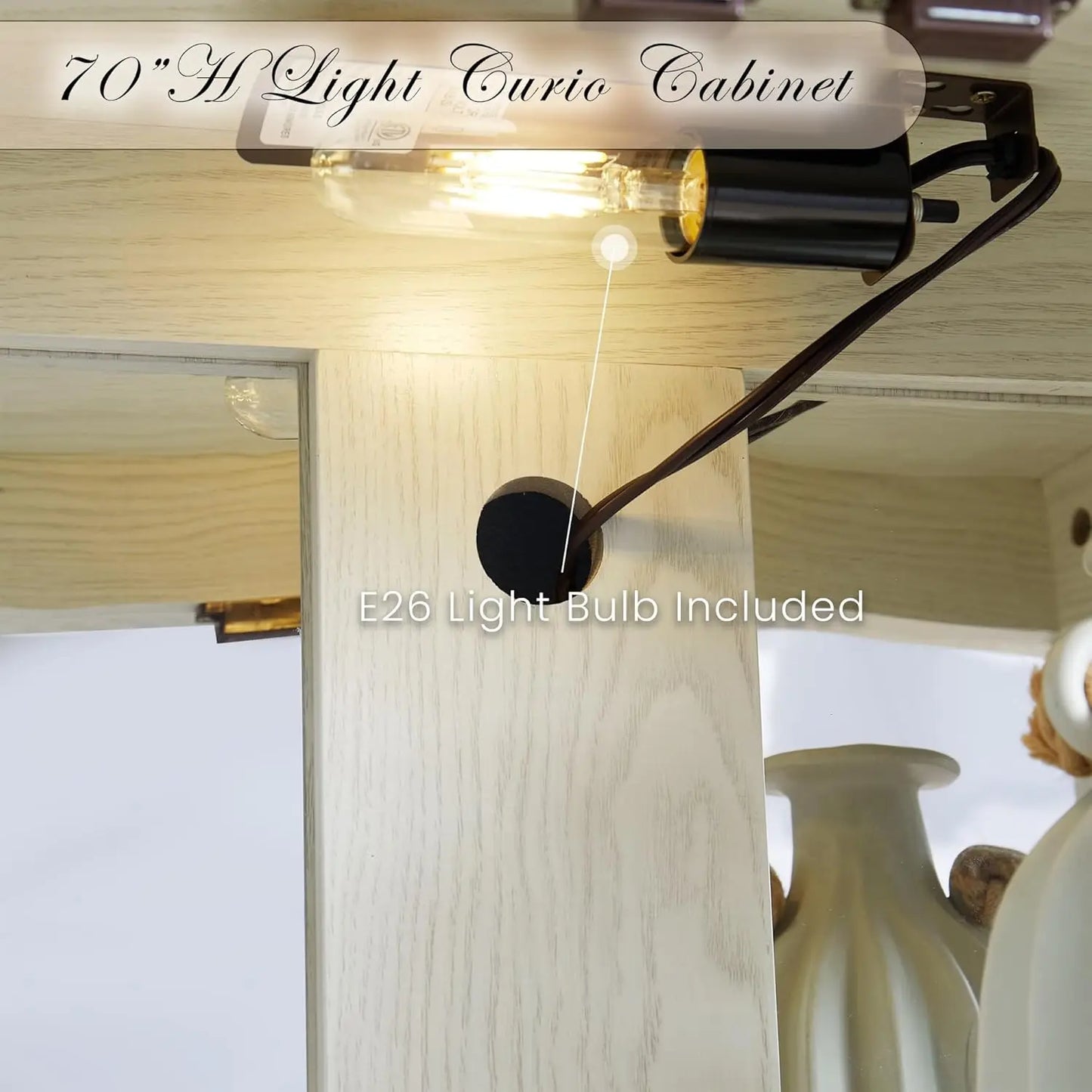 Curio Cabinet 71" Lighted Glass Display Case