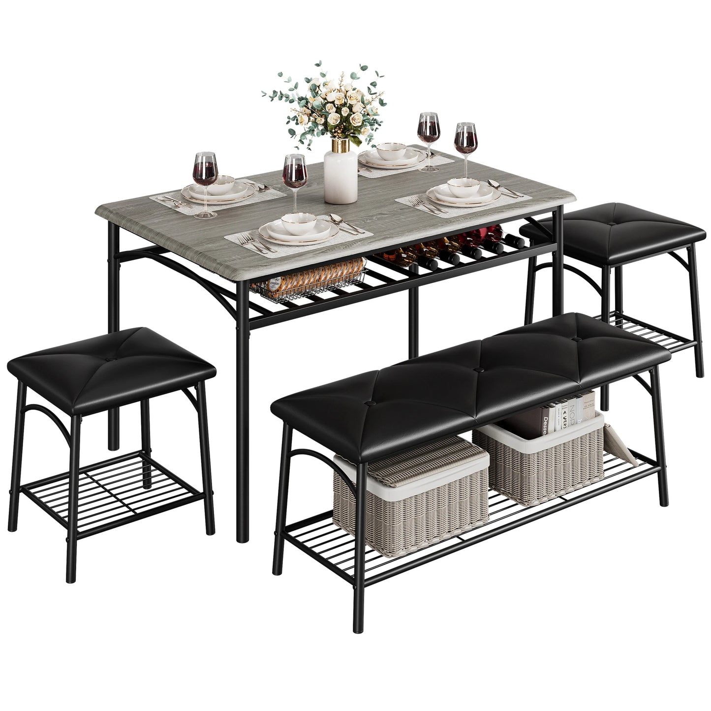 Dining Table Set with Upholstered Bench