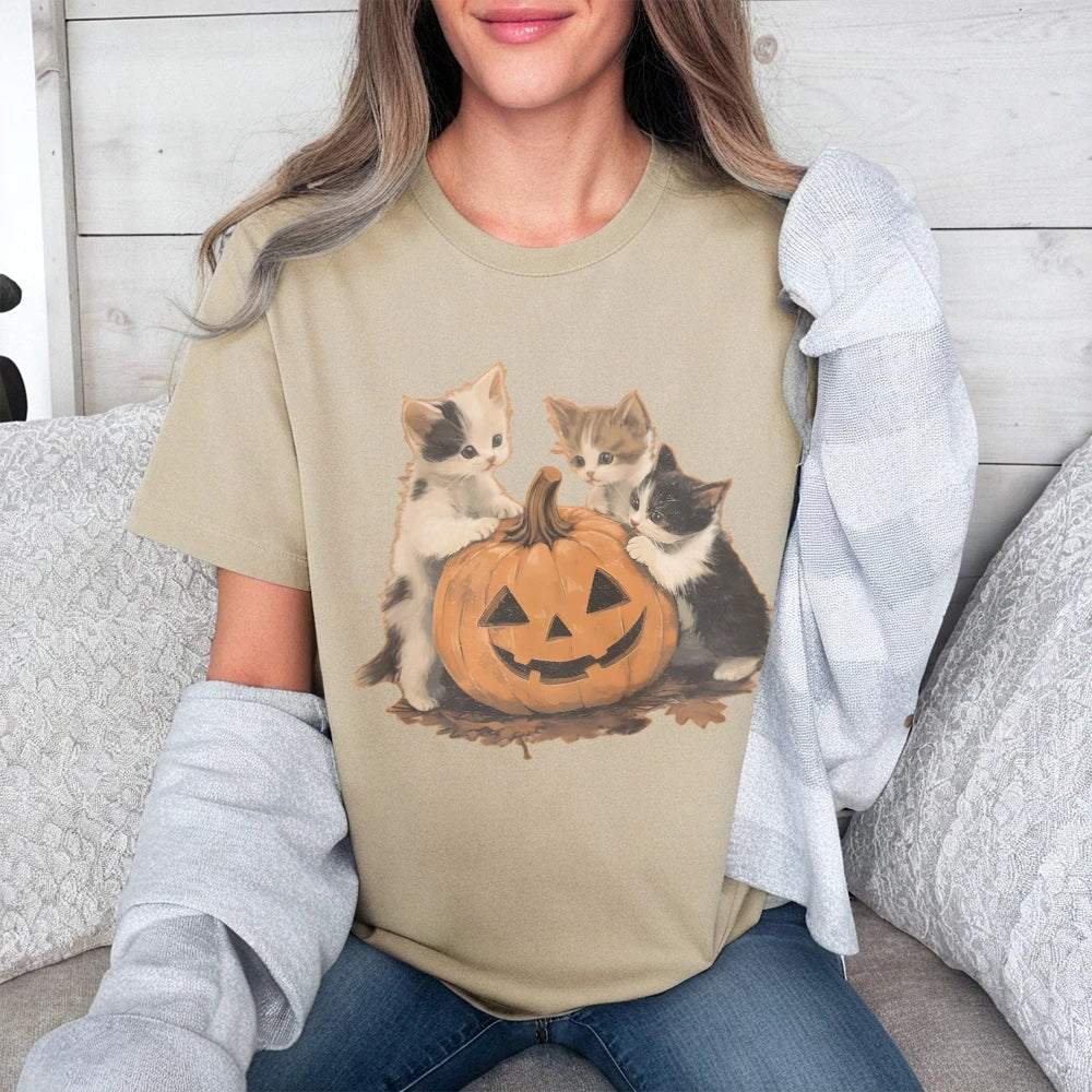 Kitty Halloween Pumpkin Cute Animal Tee