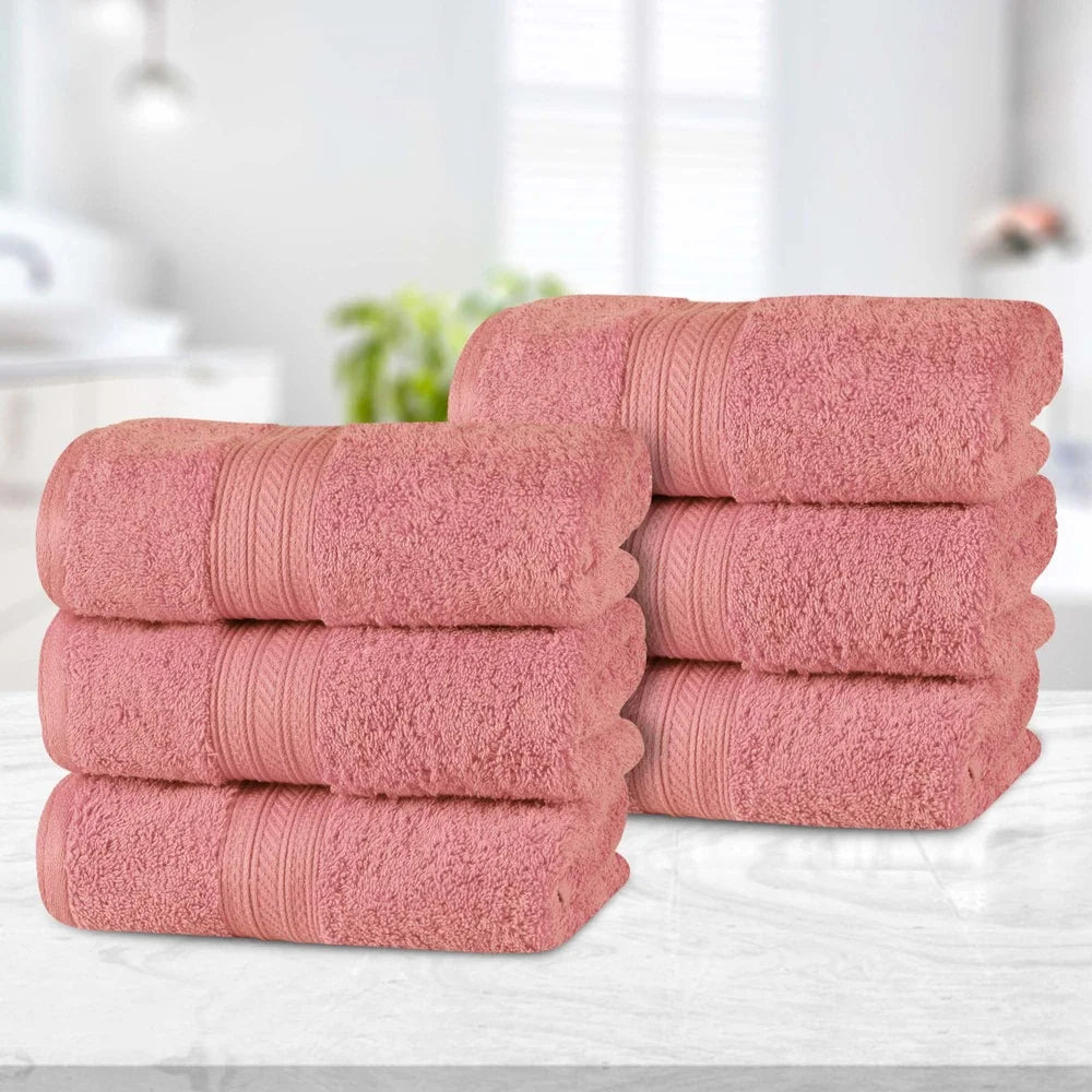 6 Pack Cotton Hand Towels Luxury Super Soft Highly Absorbent Bathroom Kitchen Dobby Border Heavyweight Terry Loop Looping Design