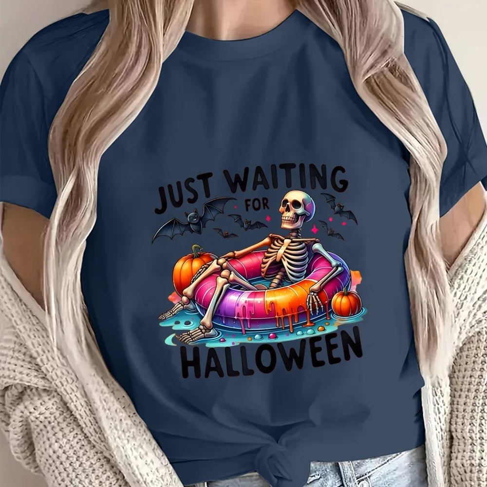Just Waiting For Halloween Skeleton T-shirt