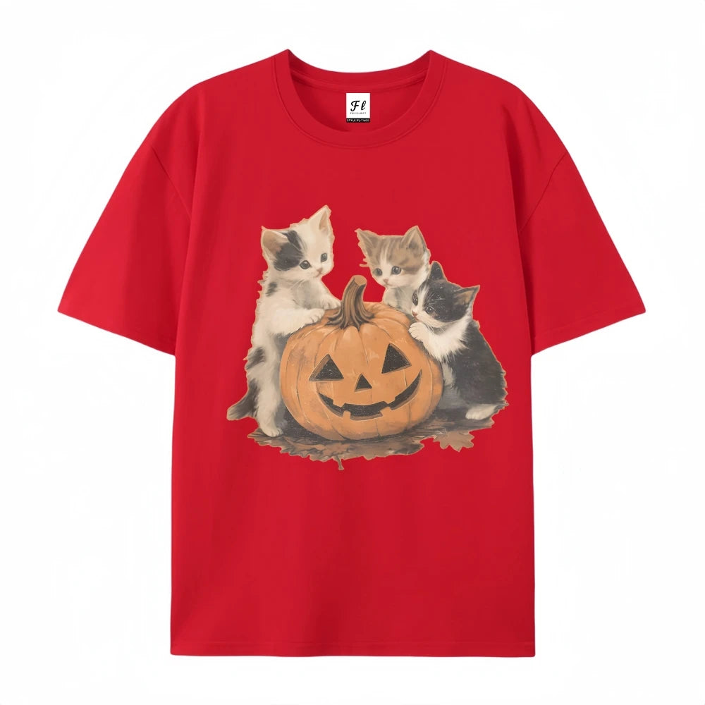 Kitty Halloween Pumpkin Cute Animal Tee