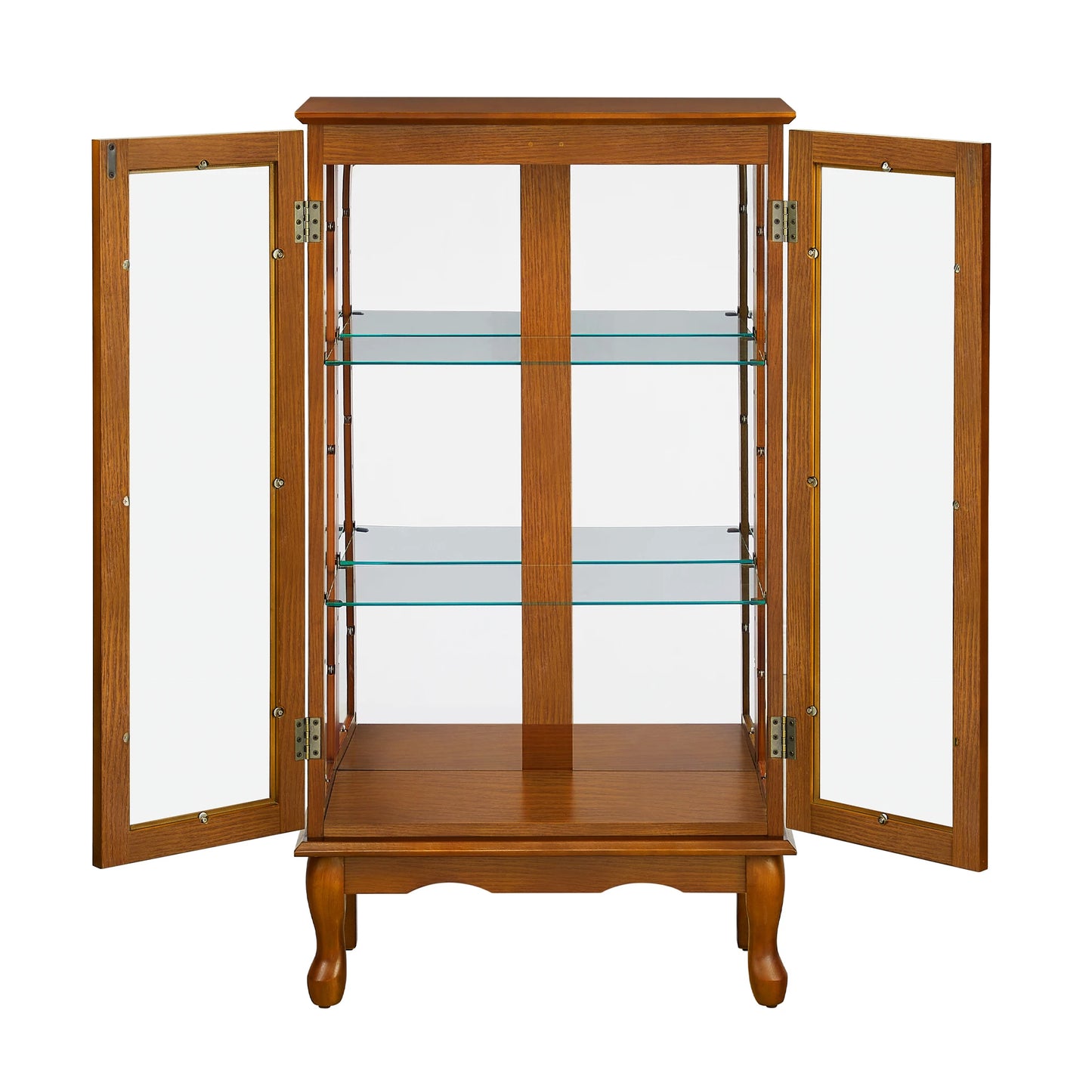 Display Cabinet with Adjustable Shelves Mirrored Back Panel Tempered Glass Doors Curio Cabinet Glass Display Cabinet for Home