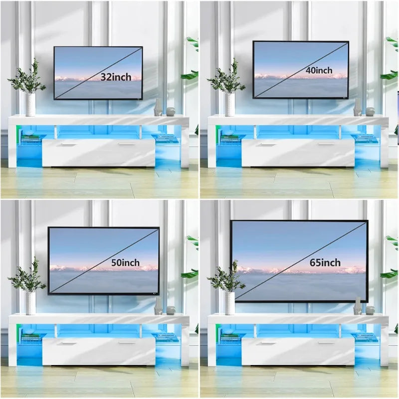 TV Stand for TV up to 70", Living Room Entertainment Center with RGB LED Lights and Storage Shelves Furniture
