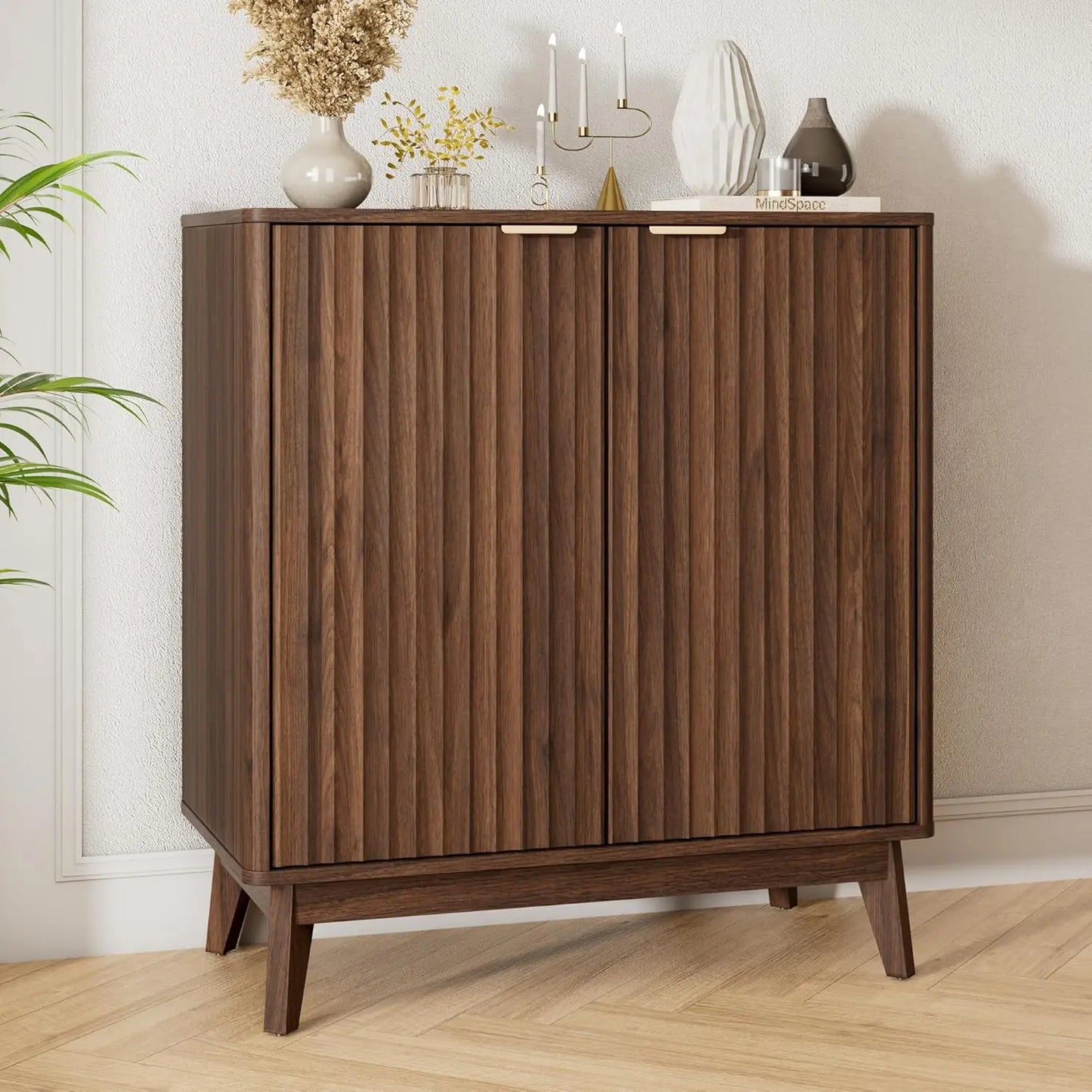 Walnut Fluted Sideboard Buffet Cabinet