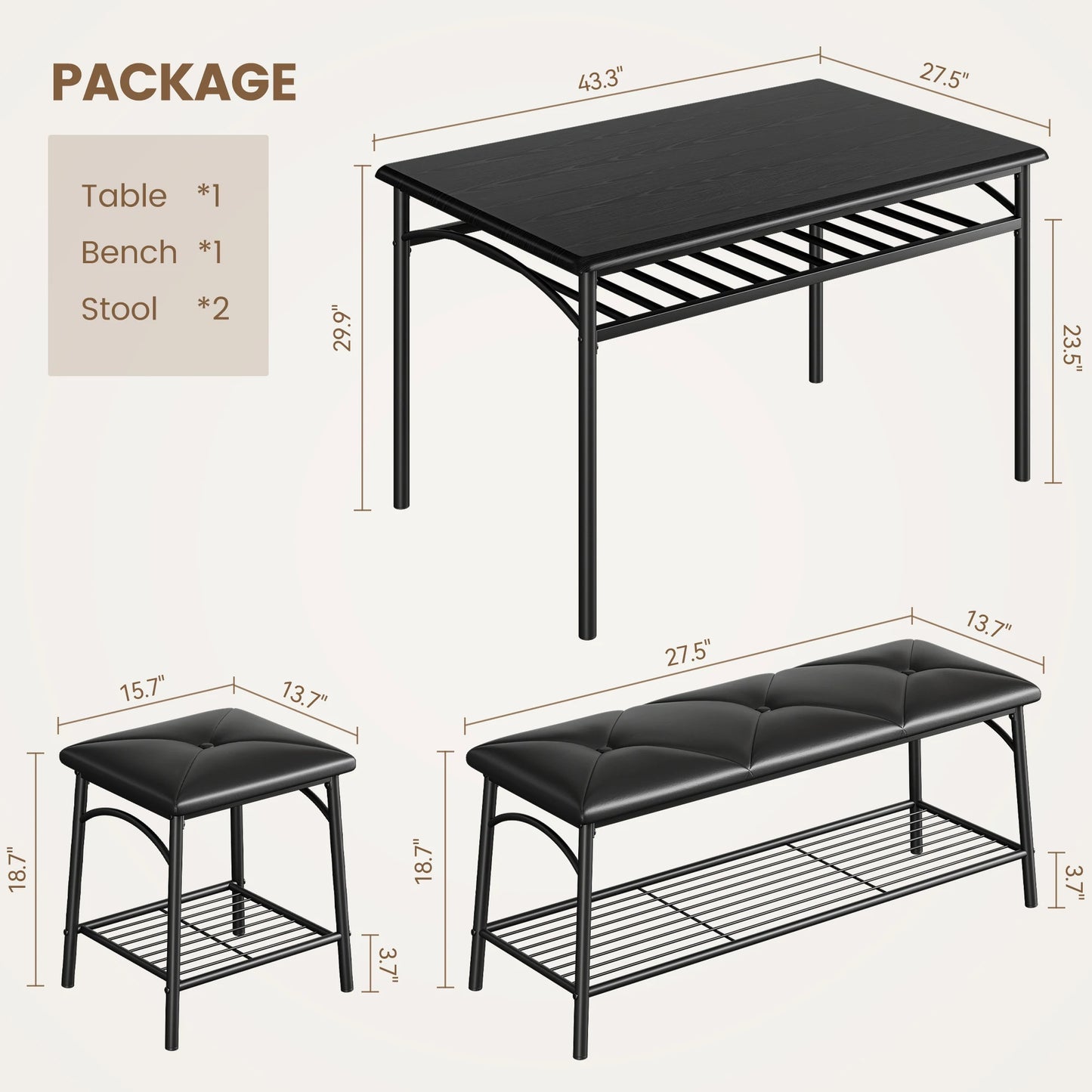 Dining Table Set with Upholstered Bench