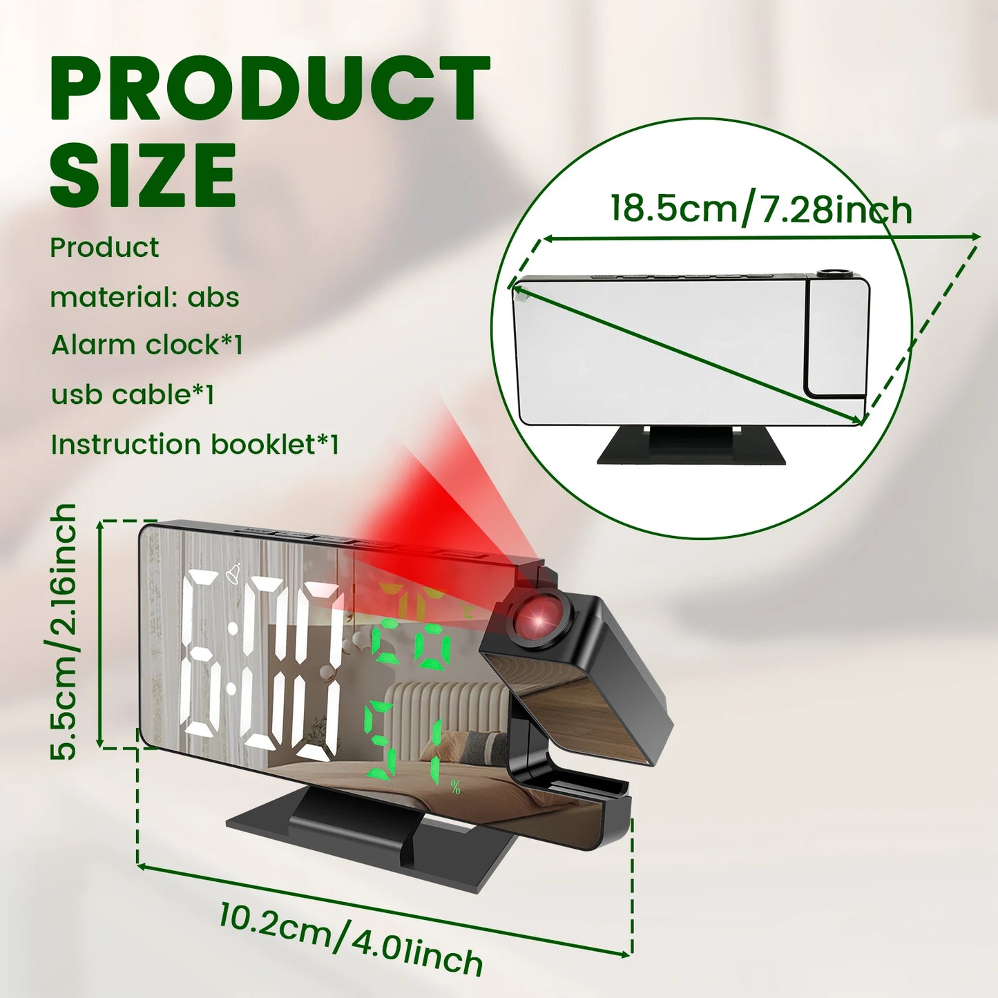 Projection digital alarm clock 180 ° arm projection